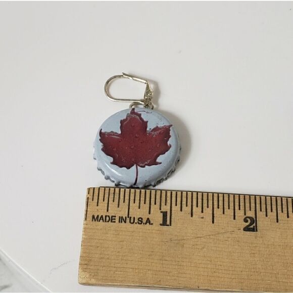 ARTISAN Maple Leaf Bottle Cap Leverback Earrings - Picture 4 of 4